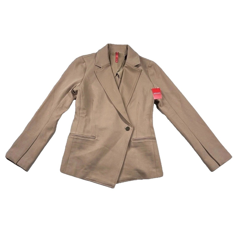 Spanx Blazer Womens Sm Perfect Asymetrical Tailored Toffee Stretch Career Teach